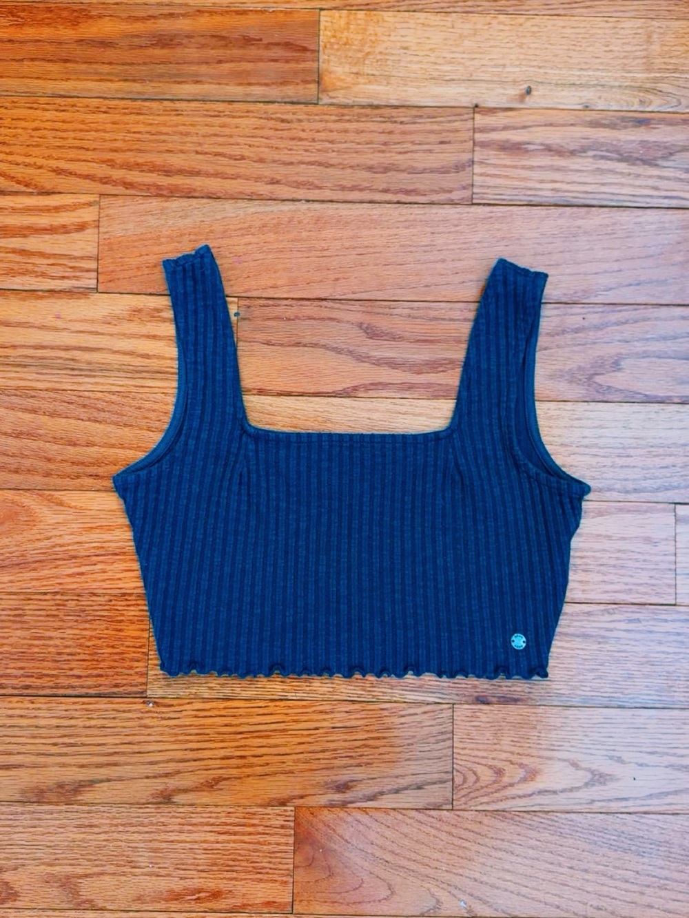 Roxy Ribbed Square-Neck Crop Top - Navy Blue
